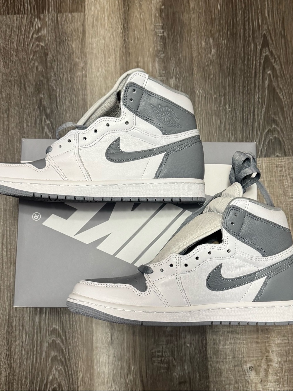 Nike White & Gray Air Jordan 1 Mid Sneaker Pair
